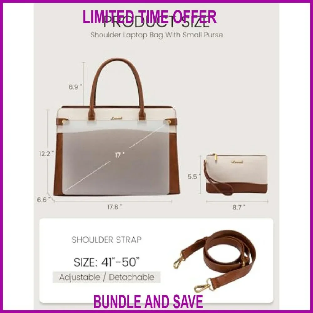 17 Inch Laptop Tote Bag Waterproof Leather Professional Work Briefcase Shoulder
